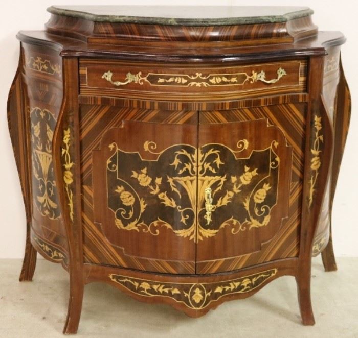 Inlaid French demilune with marble