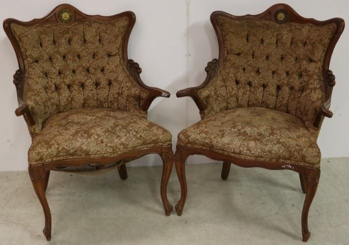 Fancy carved pair fireside chairs