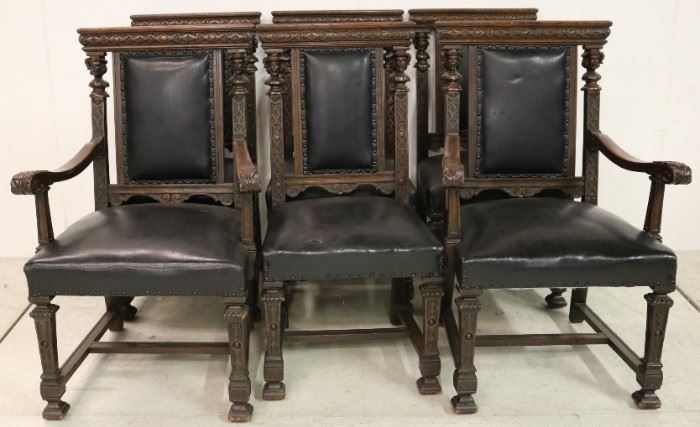 Figural carved oak set of chairs