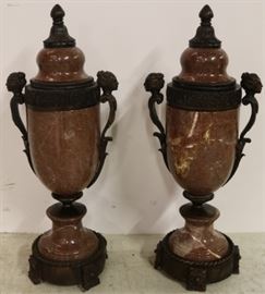 Bronze & marble pair urns