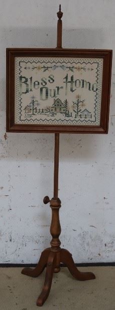 Needlepoint pole fire screen