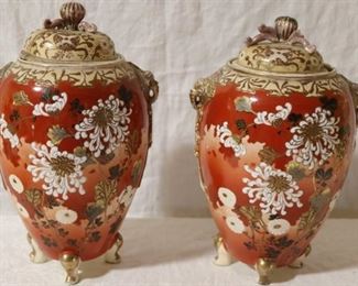 Pair Chinese lidded urns