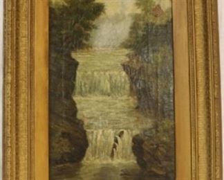 19th century oil on canvas of waterfall