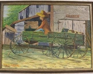 Artist signed wagon painting