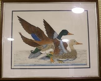 Mallard Duck Pair framed lithograph