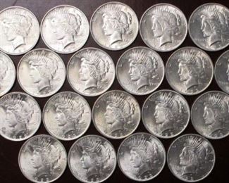 High grade Peace silver dollars