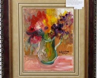 Original Acrylic Floral by Anna Sandhu Ray COA on back
