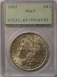 1882 Silver dollar graded MS63