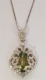 Platinum Green sapphire & diamond necklace