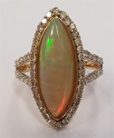 14K Opal & diamond ring
