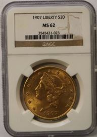 1907 $20 Gold Liberty graded MS62