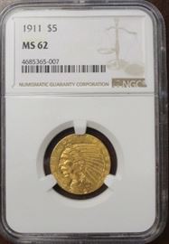 1911 $5 Gold Indian MS62