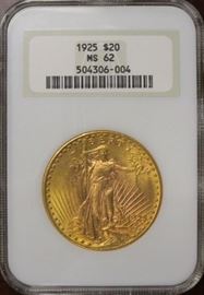 1925 $20 Gold St Gaudens MS62