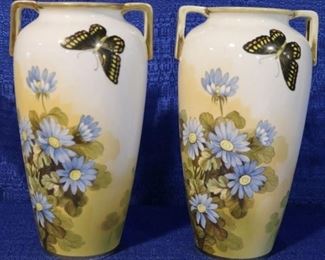 Pair Nippon butterfly vases