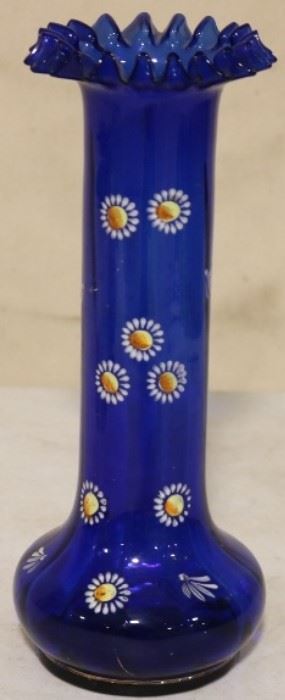 Enamel painted blue vase