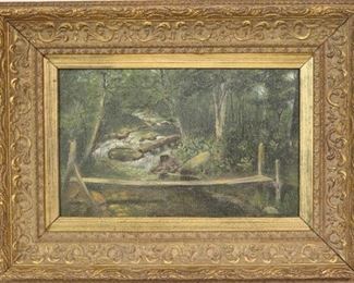 Oil on board river scene