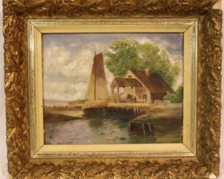 Oil on canvas small painting in gilt frame