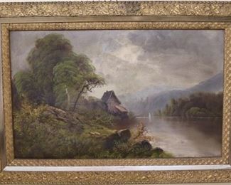 Large oil on canvas river scene