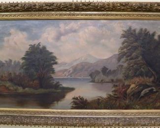 Large oil on canvas river scene