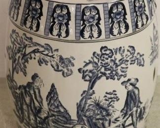 blue and white garden stool