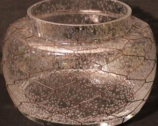 Bubble glass vase with wired wrap