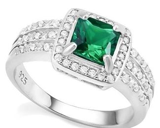 Emerald .925 Sterling ring sz 7