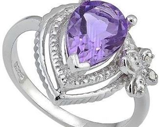 Amethyst & Dia. platinum over .925 sterling sz 7