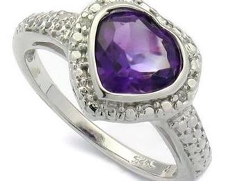 Amethyst & Dia. Platinum over .925 sterling sz 7