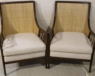 Rattan & cane pair arm chairs
