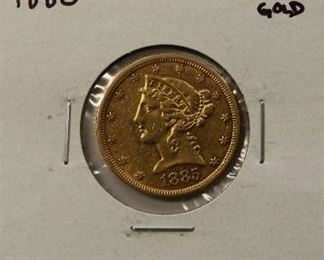 1885 $5 gold coin