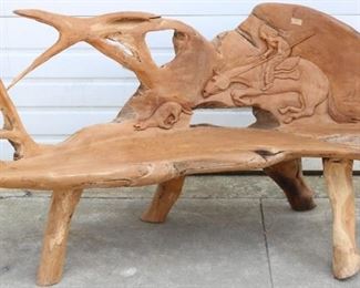 Teak Carved Drift wood bench
