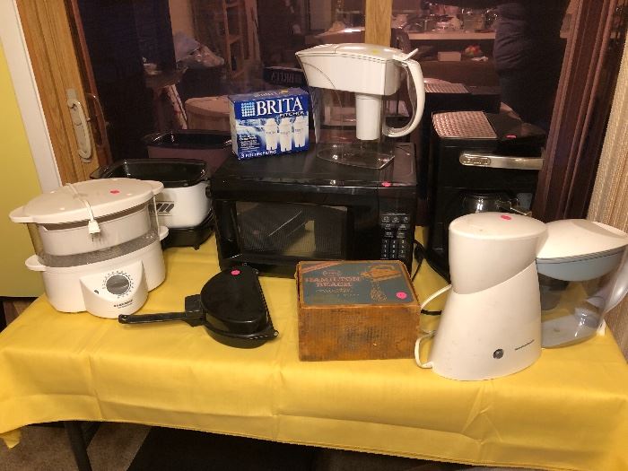 Microwave, Britain’s filters, coffee maker, omelet maker, crock pot