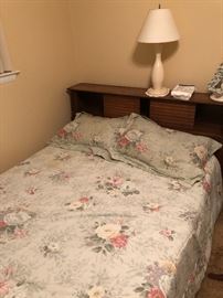 Mcm bedroom set, full mattress, headboard with storage, and two dressers, bowling pin lamp
