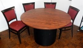 Round Pedestal Diner Table 30"H x 47.5"W With Upholstered Dining Chairs Qty. 4
