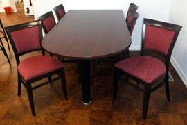 Wall Hugging Dining Table 30"H x 30"W x 71"D, Seats 6 With Upholstered Dining Chairs Qty. 6