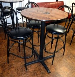 High Top Bistro Table 42.5"H x 30"W With Tall Metal Bistro Chairs Qty. 3