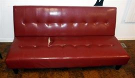Tufted Red Pleather Futon, 32"H x 69"W x 45"D