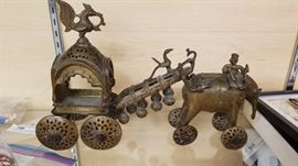 Bronze sculpture of elephant and carriage