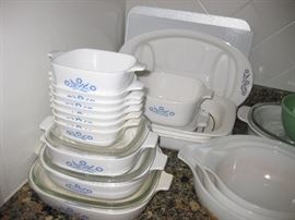 vintage blue and white Corning Ware