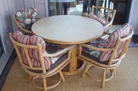 Rattan table & chairs. Game table set or patio.