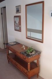 Marble top hall cabinet & Mirror.