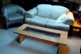 Love seat, matching chair & coffee table.