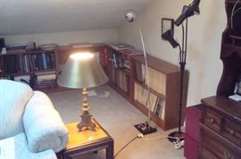 Sever bookcase units and books.