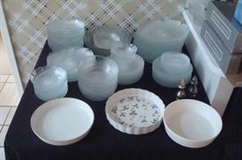 large glass dinnerware set and other china items.