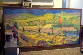 Large 5 ft. by 11 ft. oriental painting on silk mural.