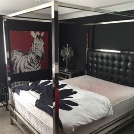 Beautiful chrome with upholstered headboard. Good newer mattress