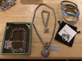 ROSS SIMONS STERLING/14K DIAMOND TAG NECKLACE!  SAMUEL B. STERLING/18K TOGGLE NECKLACE!  ELIZABETH AND JAMES STERLING LION HEAD RING WITH DIAMOND EYES!
