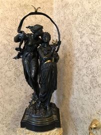 French bronze of two females circa 1860 signed Henri Etienne Dumaige(1830-1888) from the John Barrymore Estate with foundry stamp 