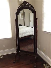 Carved Mahogany Cheval Mirror $500