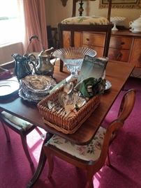 Dining Table, silver plate accessories